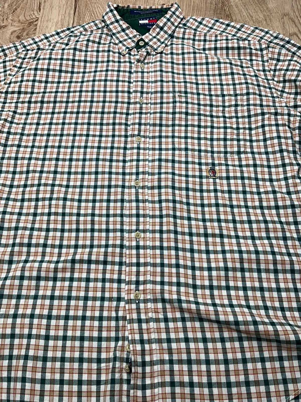 Chemise Tommy Hilfiger XL Vintage 100% Coton Carreaux Vert Beige – photo 4